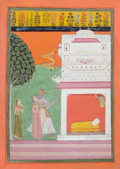 Lovers approaching a bed chamber, Malwa by Indian School